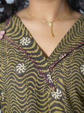 Hand Block Printed Stylish Collar Kurta Detailed With Hand Embroidery