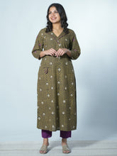 Hand Block Printed Stylish Collar Kurta Detailed With Hand Embroidery