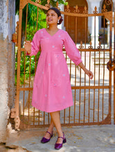 Pink Meadow Dress Gingham Cotton Hand Embroidered Dress