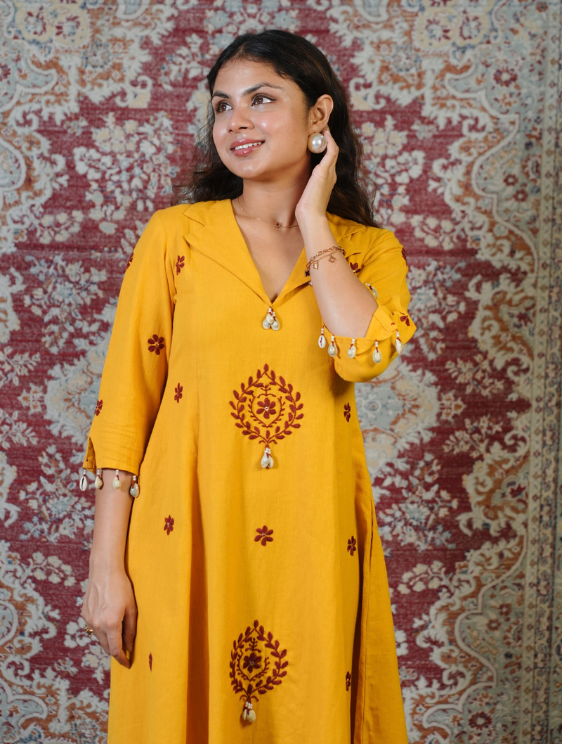 ROOP-Handcrafted Chikankari Flared Dress &Palazzo (Pre Launch)