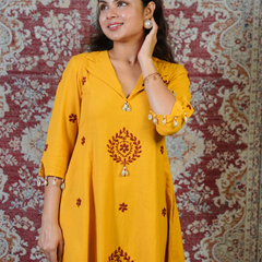 ROOP-Handcrafted Chikankari Flared Dress &Palazzo (Pre Launch)