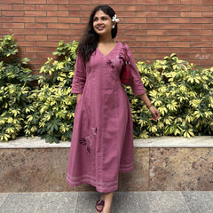 Chikankari Hand Embroidery Blush Berry Dress