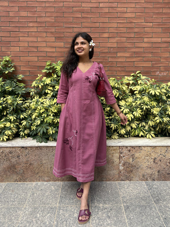 Chikankari Hand Embroidery Blush Berry Dress
