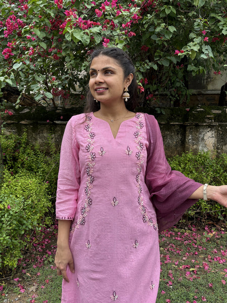 Pink Kota Doriya  Kurta Suit Set