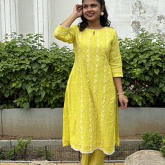 Vibrant Lemon Yellow Kota Doriya Kurta Set