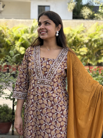 Rustic Charm Drapes Hand Embroidered Kurta Dupatta Set