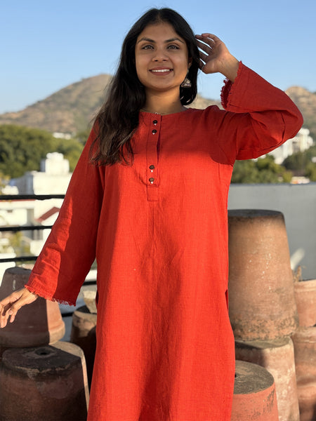 Pakistani Orange Red South Cotton Kurta
