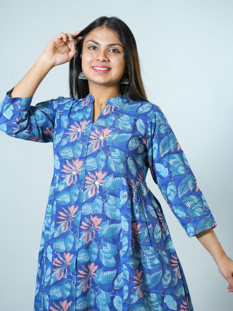 Bhavya Hand Block Printed Kurta Embellished with hand embroidery