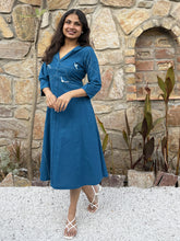 Blue wings Hand Embroidered Cotton Flax Dress (Pre-LAunch)