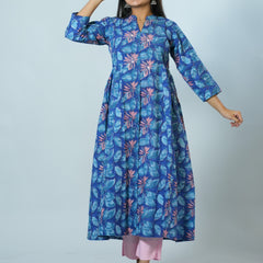 Bhavya Hand Block Printed Kurta Embellished with hand embroidery