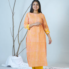 Sanganeri  Stripped Hand Block Printed Kurta With Stylish Sleeves