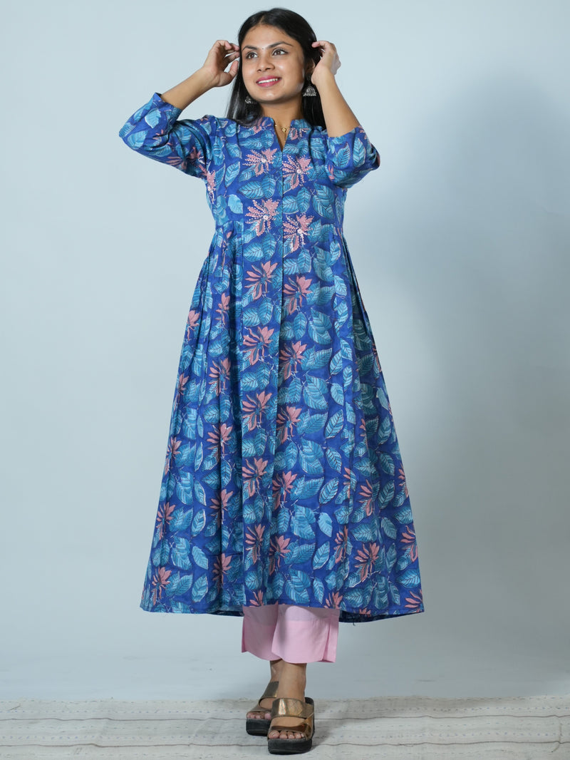 Bhavya Hand Block Printed Kurta Embellished with hand embroidery