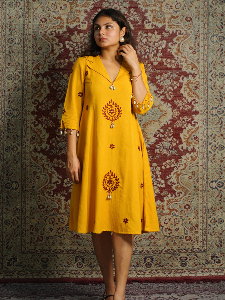 ROOP-Handcrafted Chikankari Flared Dress &Palazzo (Pre Launch)