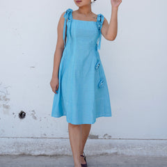 Neelara Gingham Cotton Flora Aqua Dress