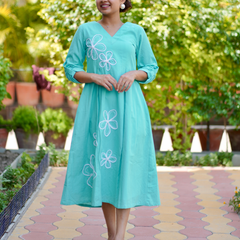 Mint Bloom Gingham Cotton Dress