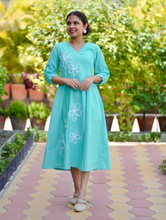 Mint Bloom Gingham Cotton Dress