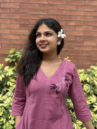 Chikankari Hand Embroidery Blush Berry Dress