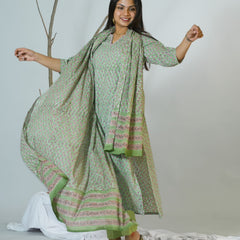 Falguni Sanganeri Hand Block Printed Box pleated Kurta with Dupatta
