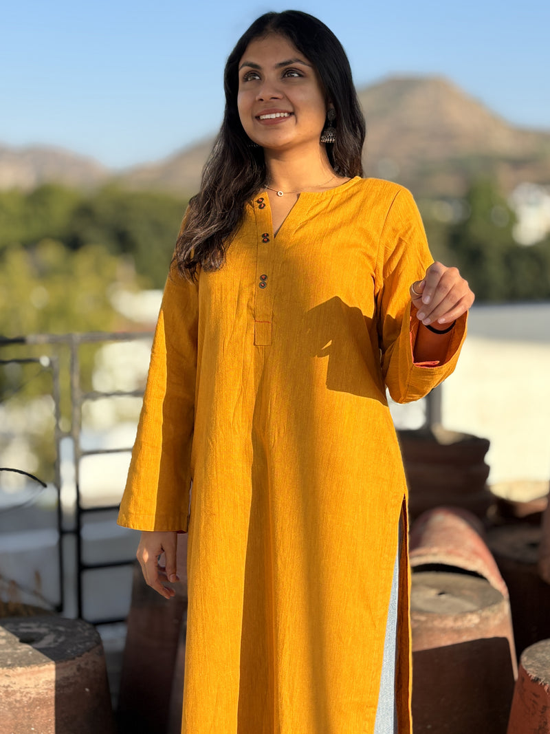 Mustard Pakistani Fit Workwear South Cotton Kurta