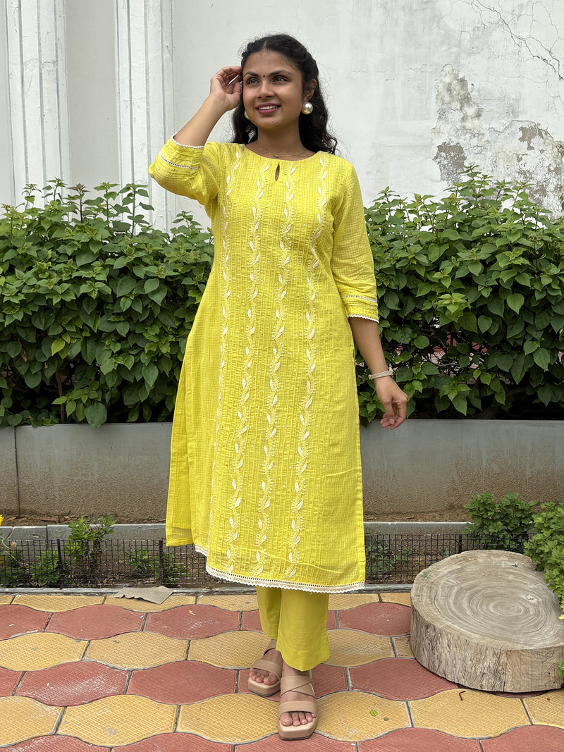 Vibrant Lemon Yellow Kota Doriya Kurta Set