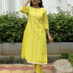 Vibrant Lemon Yellow Kota Doriya Kurta Set