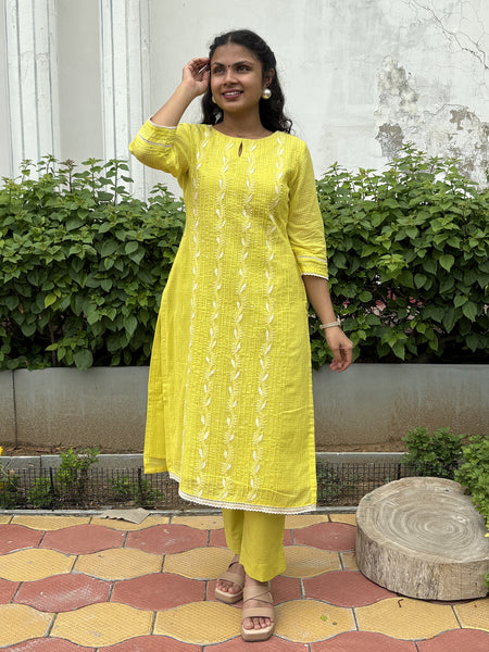 Vibrant Lemon Yellow Kota Doriya Kurta Set