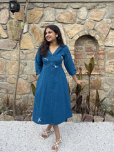 Blue wings Hand Embroidered Cotton Flax Dress (Pre-LAunch)