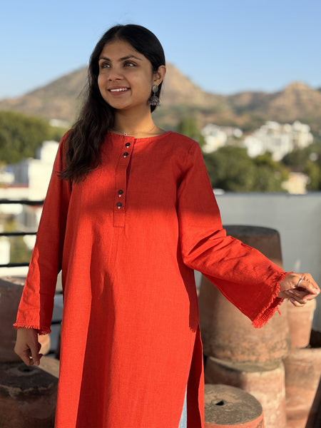 Pakistani Orange Red South Cotton Kurta