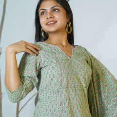 Falguni Sanganeri Hand Block Printed Box pleated Kurta with Dupatta