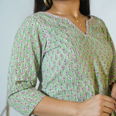 Falguni Sanganeri Hand Block Printed Box pleated Kurta with Dupatta