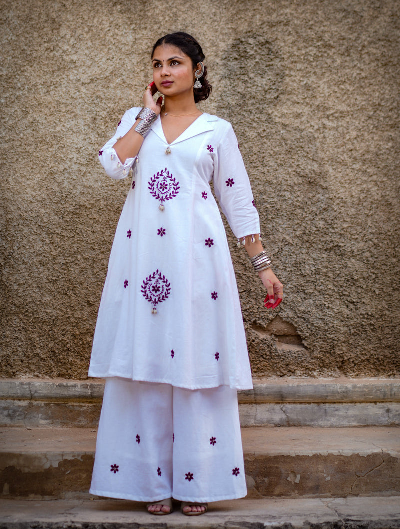 Nayika — Handcrafted Chikankari Flared Dress & Palazzo