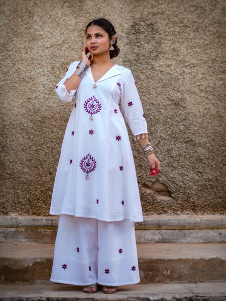 Nayika — Handcrafted Chikankari Flared Dress & Palazzo