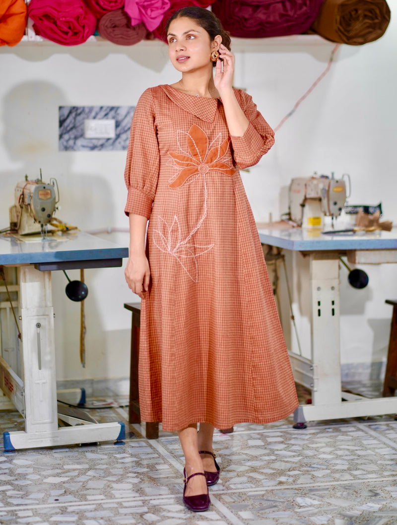 Cotton Gingham Gulnaar Dress With Appliqué Details