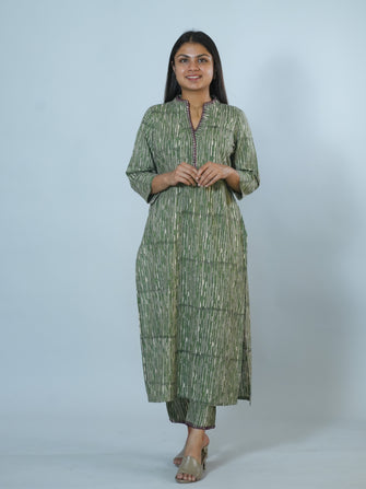 Idika Hand Block Printed Styled With Embroidery Co-ord Set