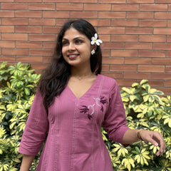 Chikankari Hand Embroidery Blush Berry Dress
