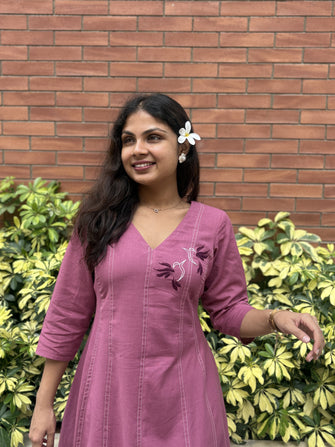 Chikankari Hand Embroidery Blush Berry Dress