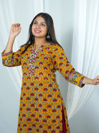 Manah Hand Block Printed Mul Kurta With Hand Embroidery Details