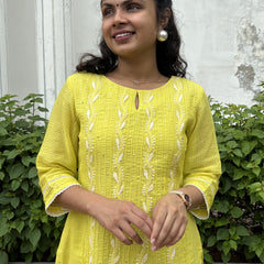 Vibrant Lemon Yellow Kota Doriya Kurta Set