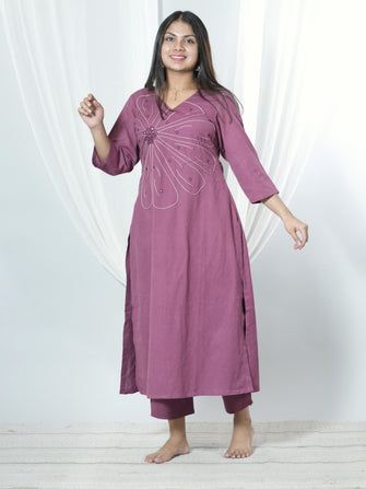 Prapti Hand Embroidered Flex Cotton Kurta Pant Set