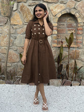 Chestnut Charm Hand Embroidered Cotton Flax Dress (Pre-LAunch)