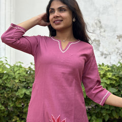 Pink Floral Embroidered Kurti With Pants