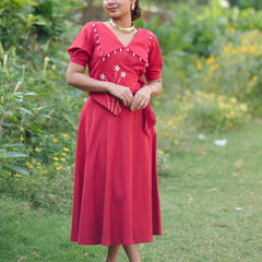 Aarohi Cotton Flax Skirt Top Set | Shell Embellished Wrap Top