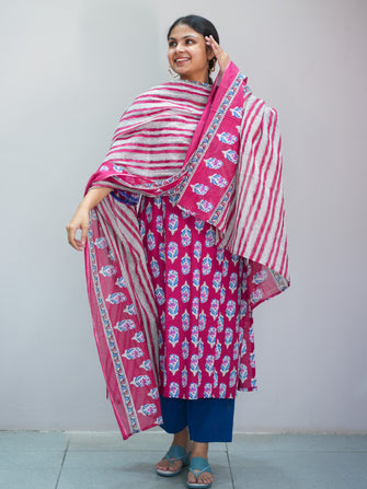 Buta Printed Hand Embroidered Kurta Dupatta Set