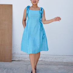 Neelara Gingham Cotton Flora Aqua Dress