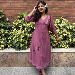 Chikankari Hand Embroidery Blush Berry Dress