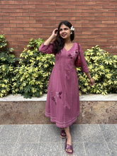 Chikankari Hand Embroidery Blush Berry Dress
