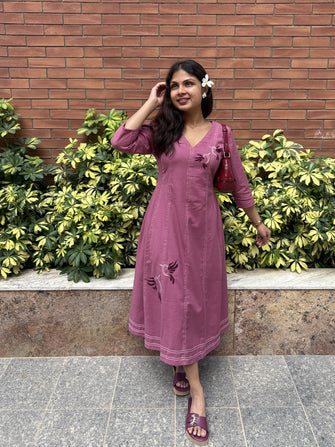 Chikankari Hand Embroidery Blush Berry Dress