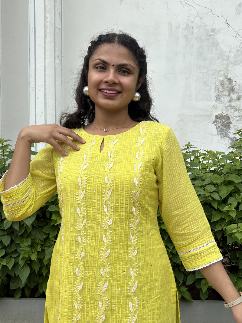 Vibrant Lemon Yellow Kota Doriya Kurta Set