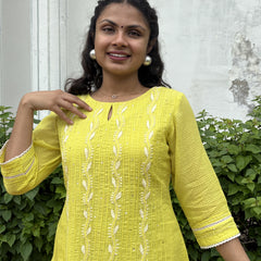 Vibrant Lemon Yellow Kota Doriya Kurta Set