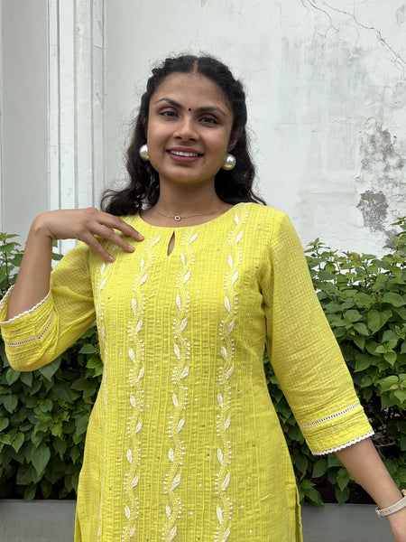 Vibrant Lemon Yellow Kota Doriya Kurta Set